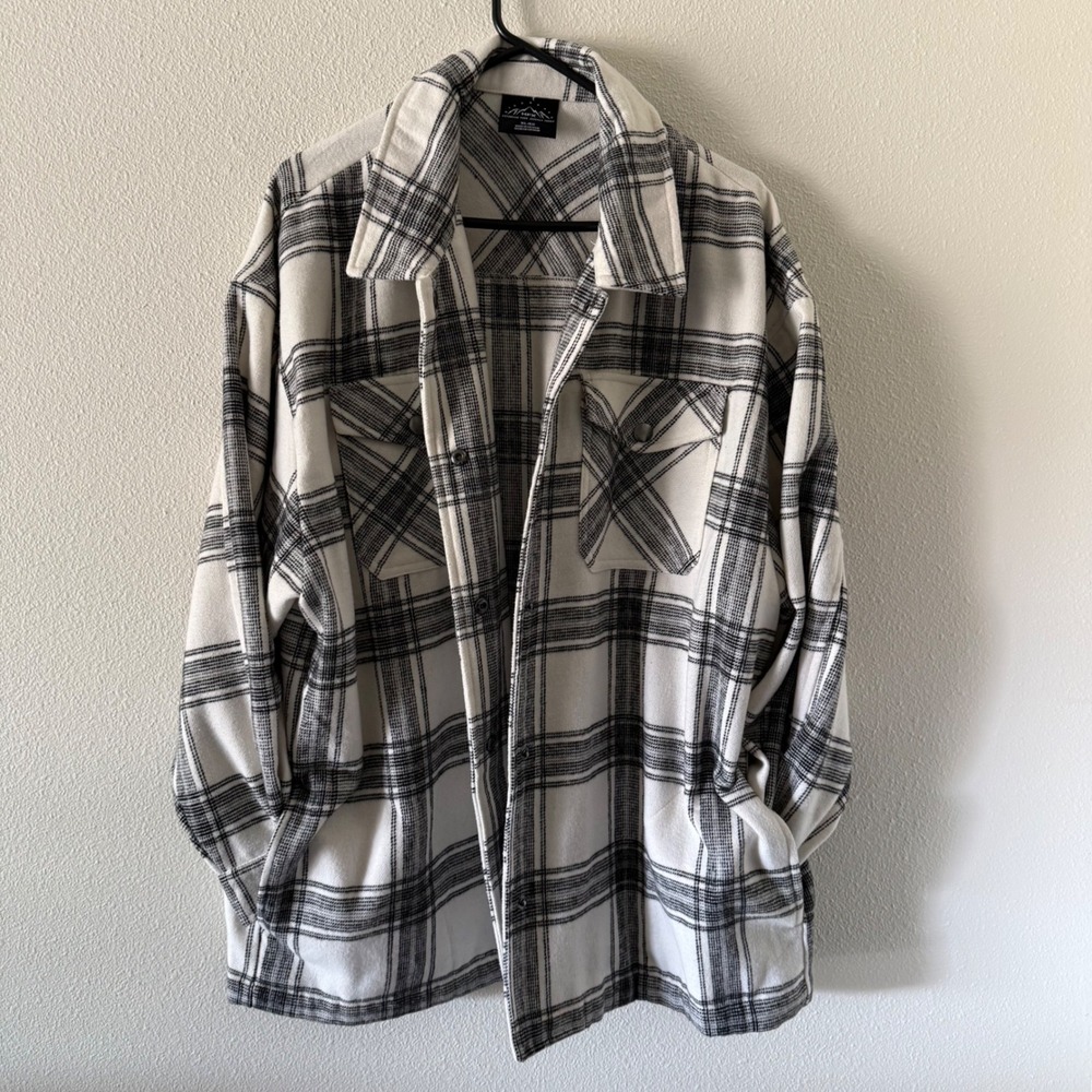 HFX Womens XL Western Plaid Casual Shacket Oversized Flannel Button Down Jacket